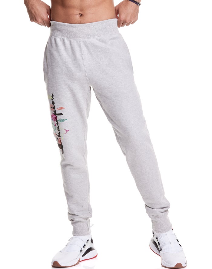 Champion Mens Joggers NZ - Reverse Weave Lunar C With Lanterns Grey ( 1568-OBZTD )